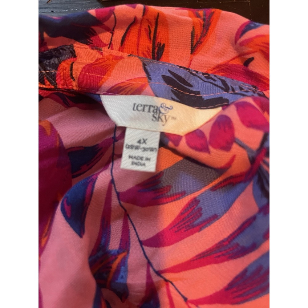 Terra & Sky Pintuck Camp Shirt Floral Sleeveless Plus Size Sz‎ 4X - Picture 5 of 6
